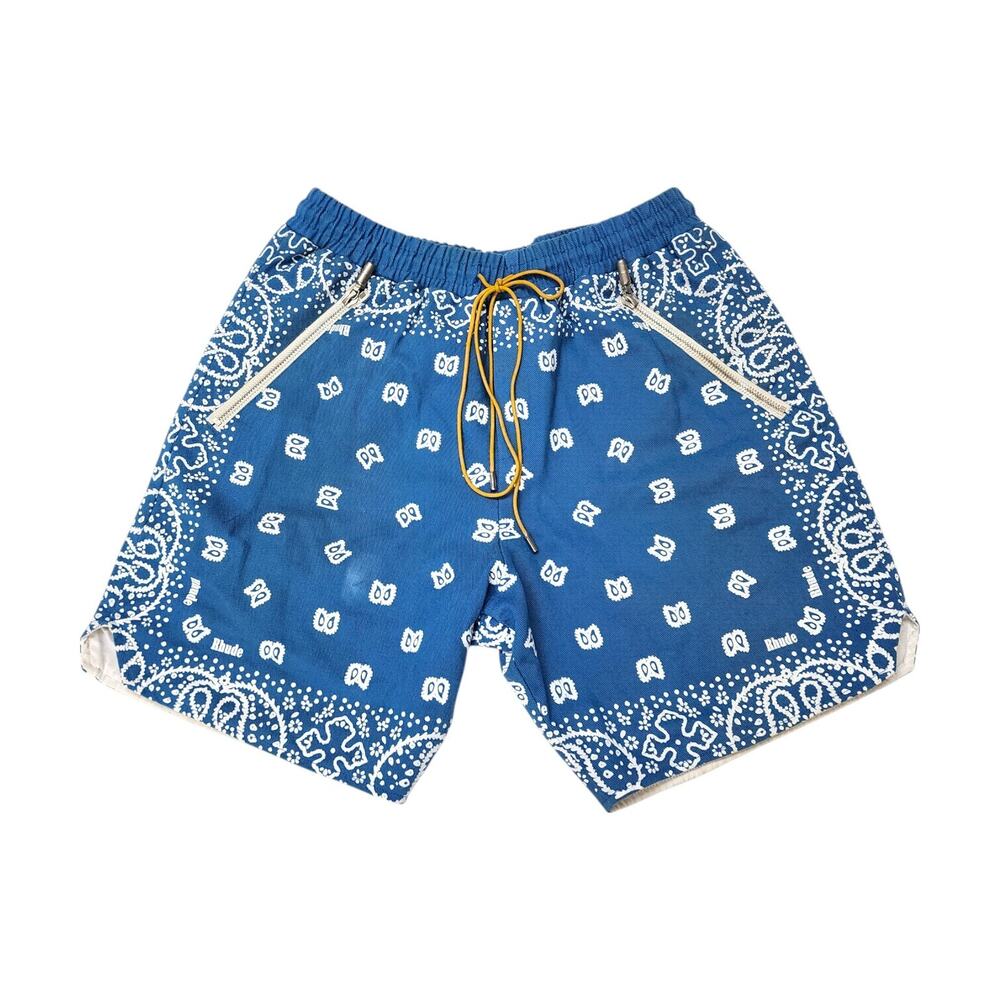 Rhude Bandana Print Drawstring Cotton Shorts Blue Size Large - Preowned